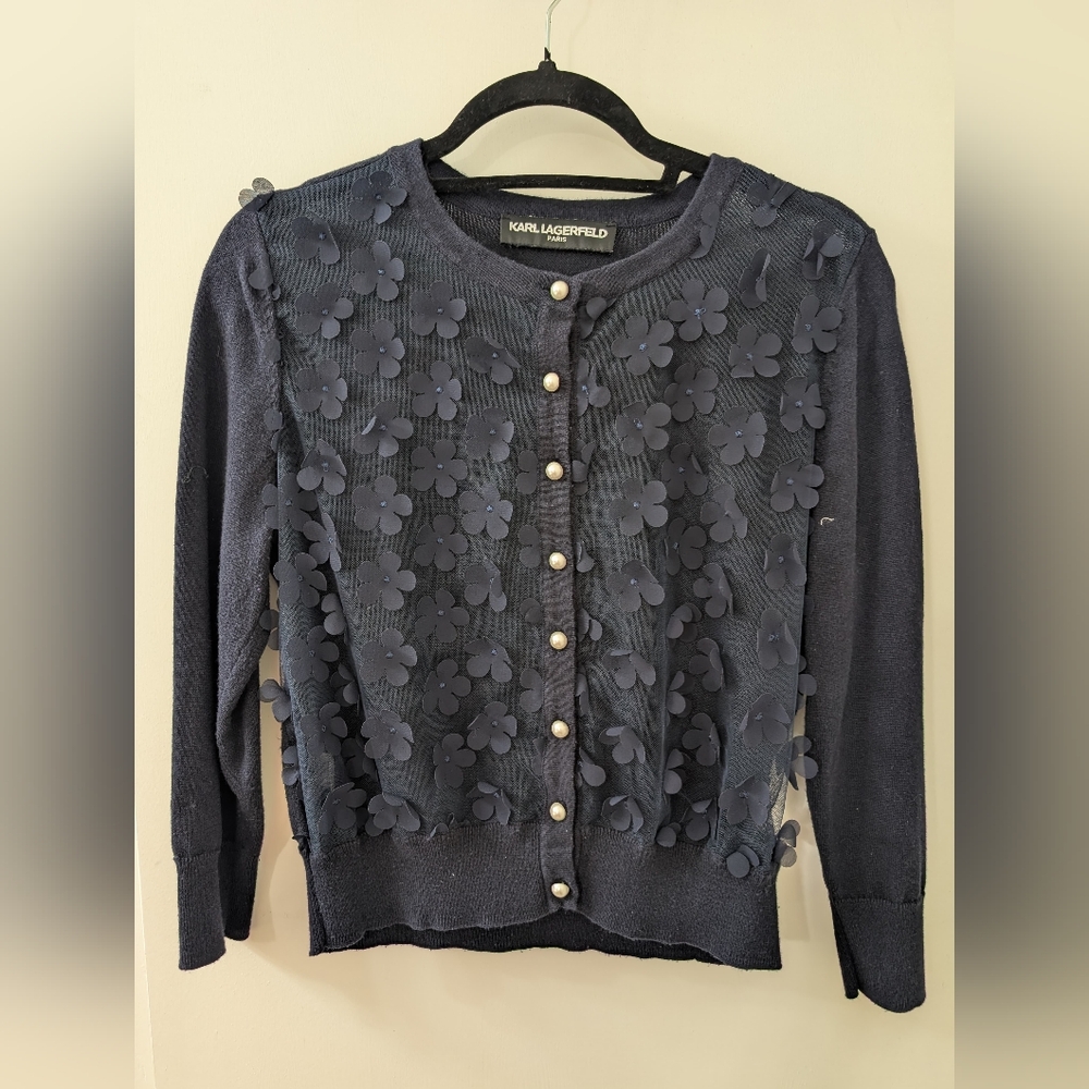 Karl Lagerfeld Navy Floral Cardigan
